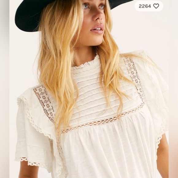 Free People ‘La Femme’ Edwardian Lace Ruffle Cotton Blouse Top in White Small